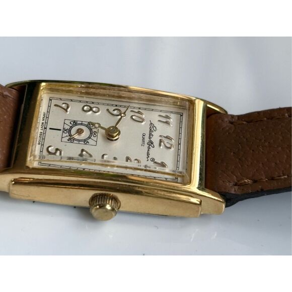 1980s Eddie Bauer For Gruen Tank Watch Leather Strap Vintage Wristwatch - Picture 4 of 8